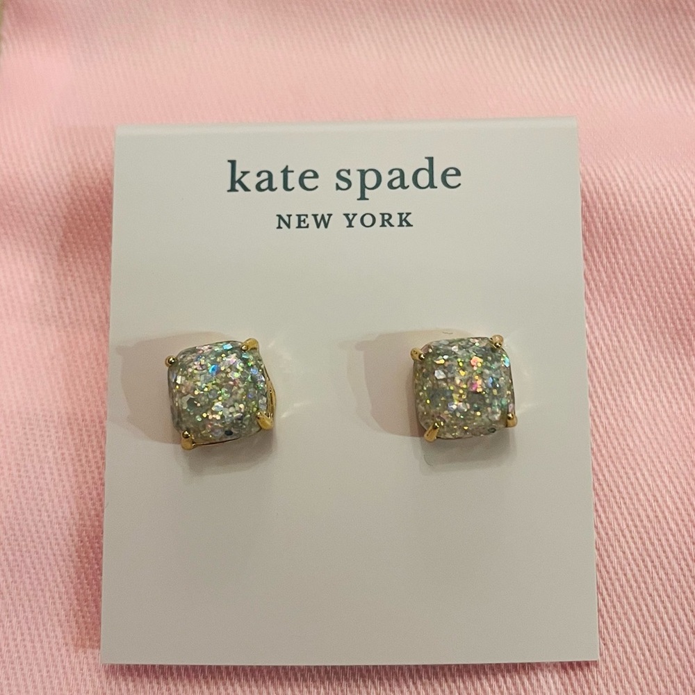 NWT Kate Spade mini small square stud earrings - opal glitter.